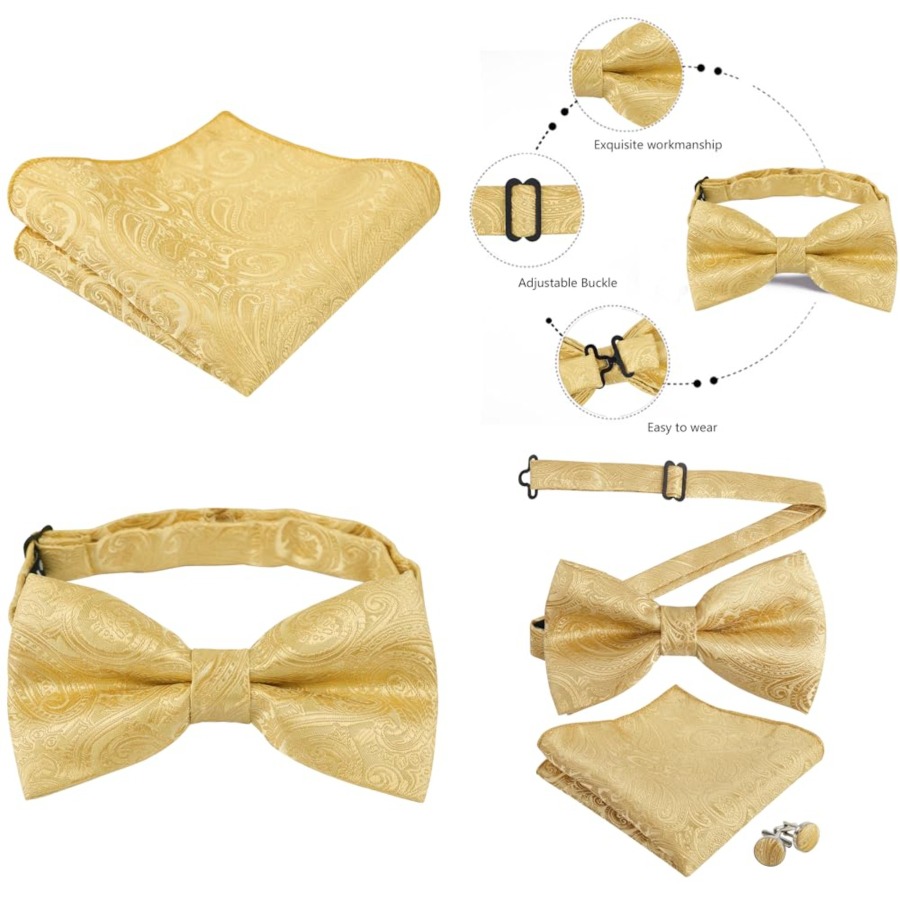 Pocket Square Set - Mens Paisley Bow Tie, Pocket Square,