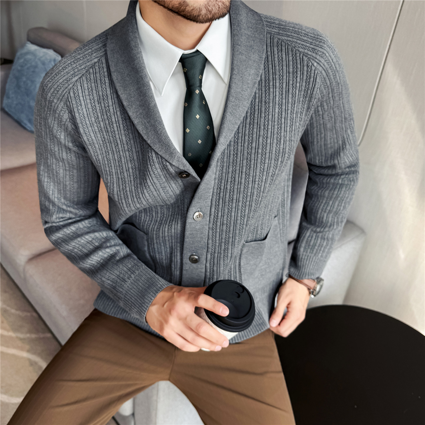 Men's Shawl Collar Knit Cardig - Muffler Men Wool 리뷰 및 가격