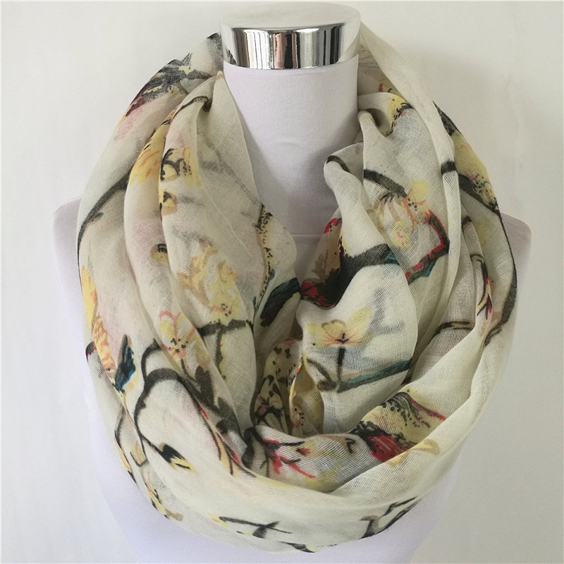 New Magpie Bird print Viscose  - Infinity Scarf Knit 리뷰 및 가격