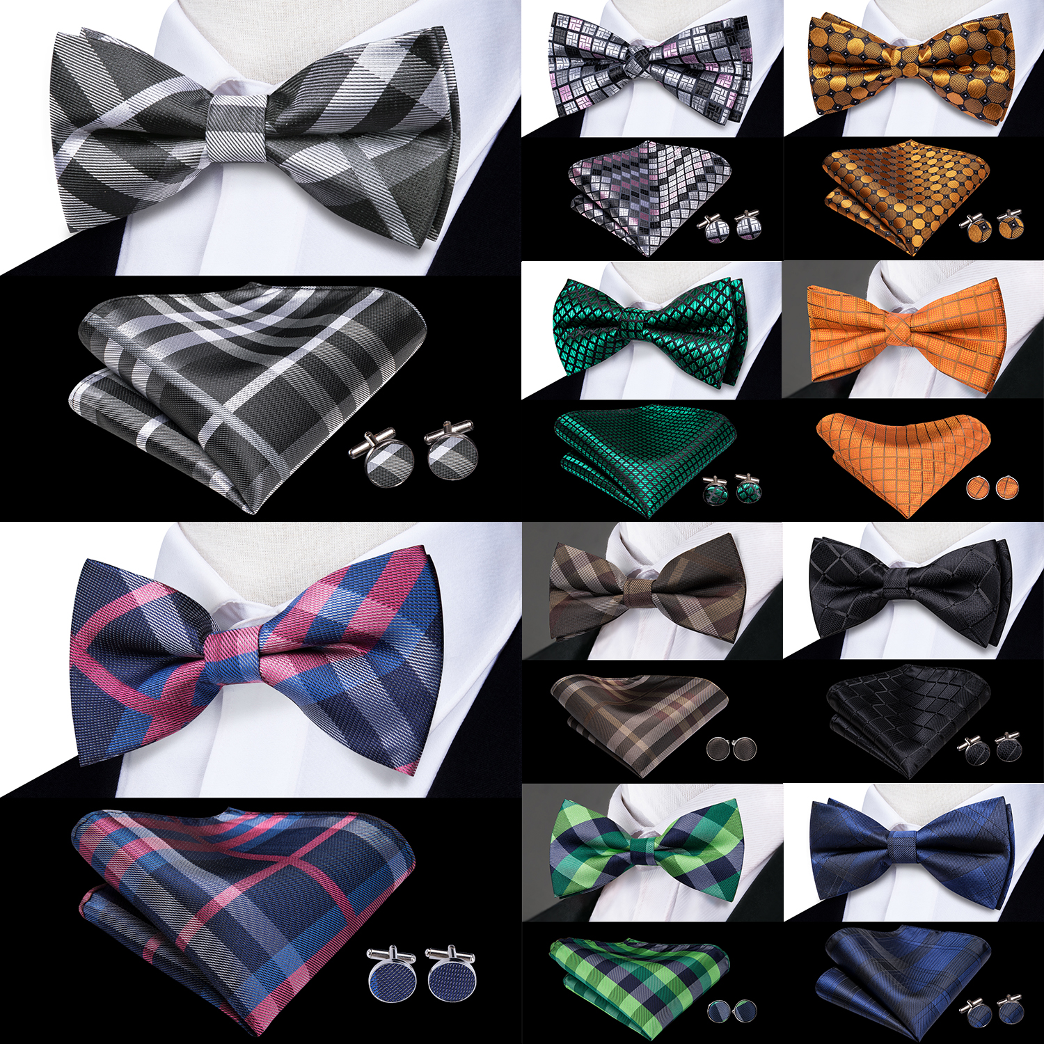 Hi-Tie Grey Plaid Jacquard Sil - Bow Tie Pre Tied 리뷰 및 가격