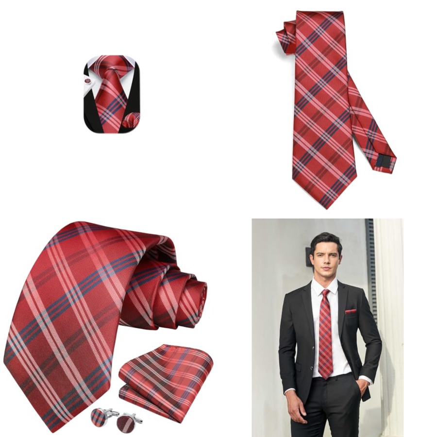 Mens Ties Set Stripe Plaid Tie - Pocket Square Set 리뷰 및 가격