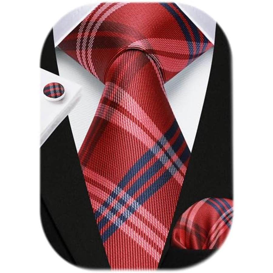 Mens Ties Set Stripe Plaid Tie - Pocket Square Set 리뷰 및 가격