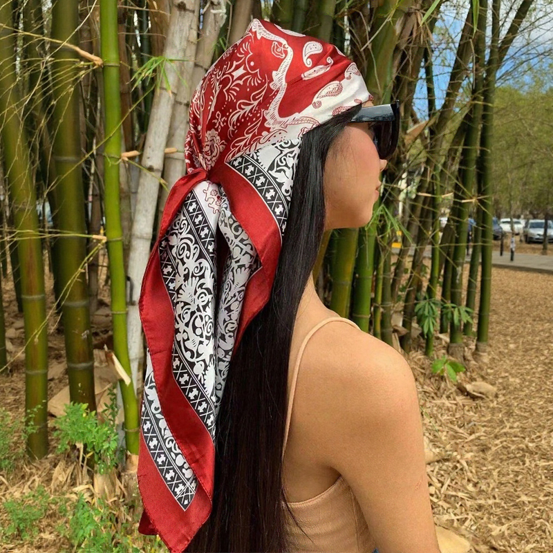 90*90CM Square Silk Scarves Wo - Face Scarf Mask 리뷰 및 가격