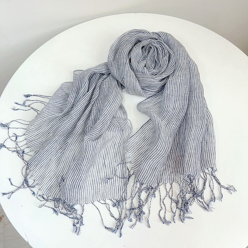 Retro Stripe 100% Linen scarf  - Ascot Neck Scarf 리뷰 및 가격