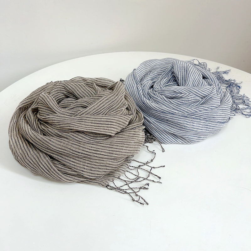 Retro Stripe 100% Linen scarf  - Ascot Neck Scarf 리뷰 및 가격