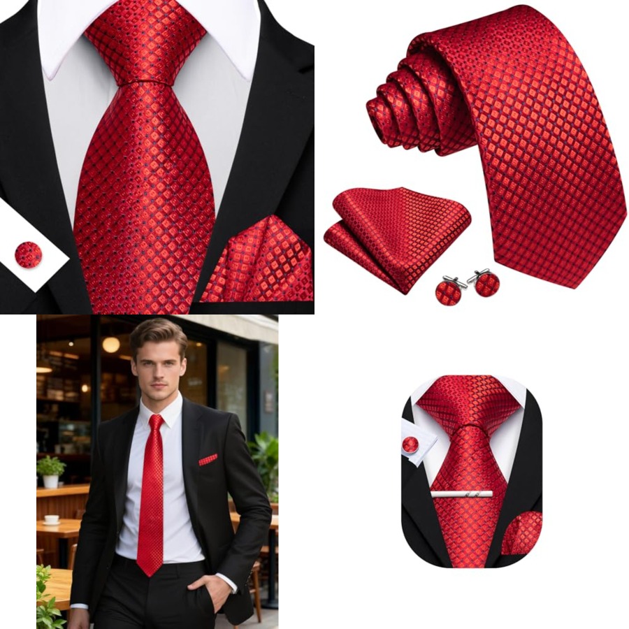 Men Plaid/Striped Ties Set Sil - Pocket Square Set 리뷰 및 가격