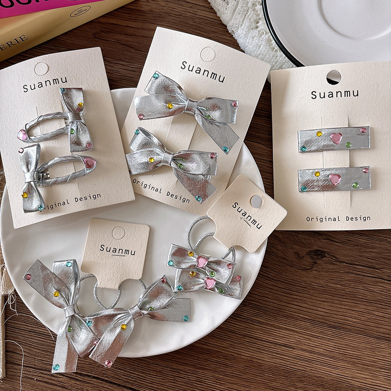 2pcs Diamond Bow Children's Ha - Tie Clip Silver 리뷰 및 가격