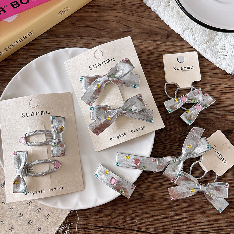 2pcs Diamond Bow Children's Ha - Tie Clip Silver 리뷰 및 가격
