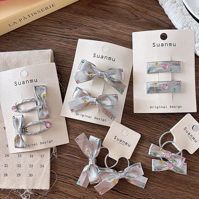 2pcs Diamond Bow Children's Ha - Tie Clip Silver 리뷰 및 가격