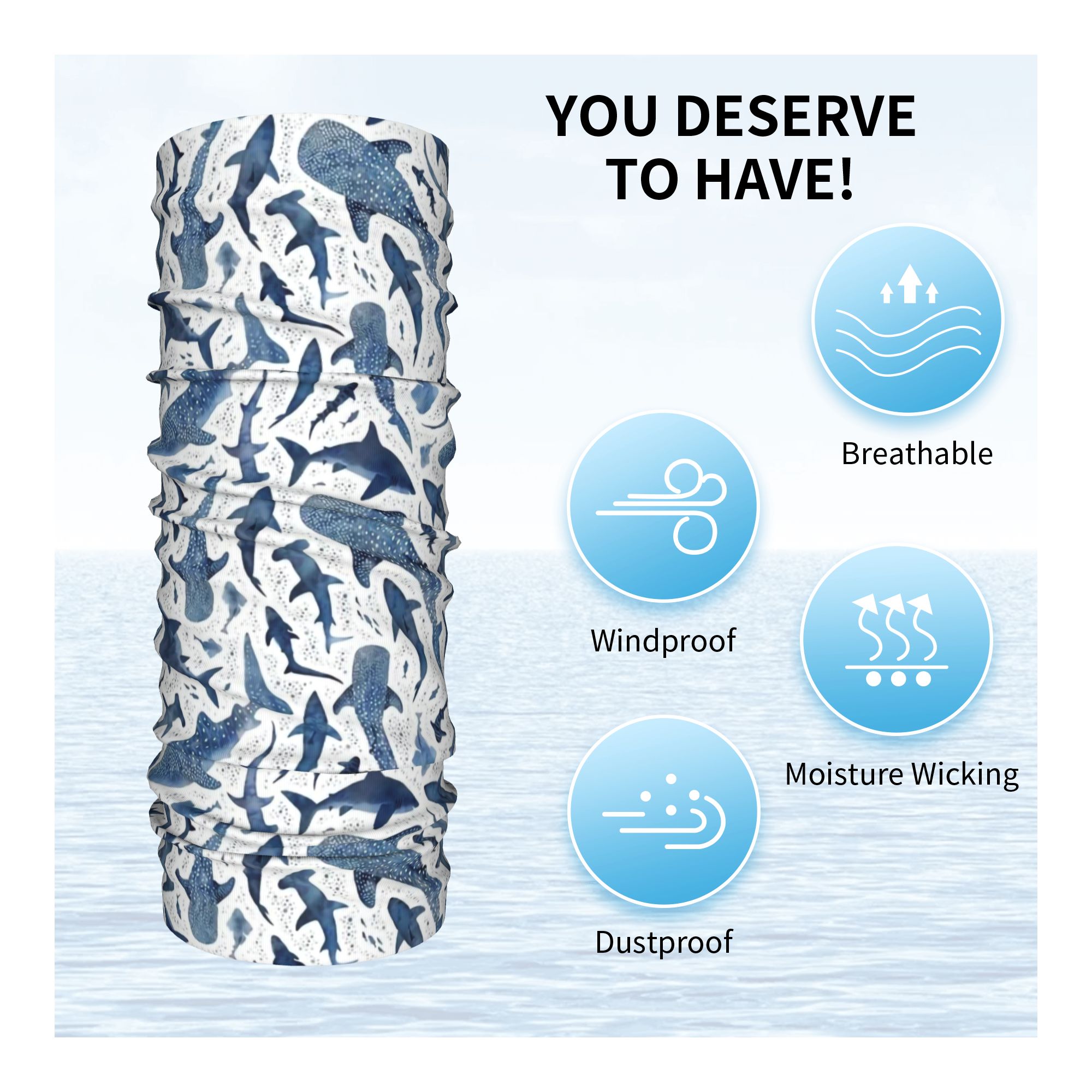 Custom Blue Watercolour Shark  - Neck Warmer Tube 리뷰 및 가격