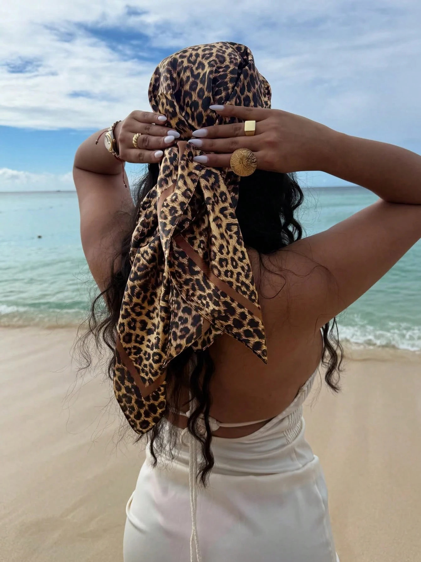 90cm Leopard Print Neckerchief - Scarf Silk Square 리뷰 및 가격