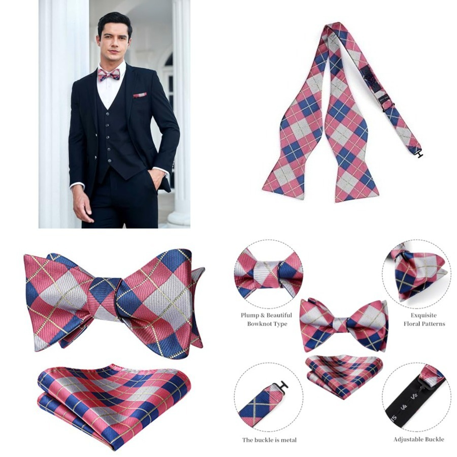 Bow Ties for Men Check Plaid S - Pocket Square Set 리뷰 및 가격