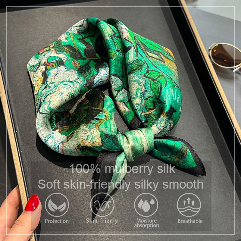 100% Silk Scarf Bandana Women  - Scarf Silk Square 리뷰 및 가격