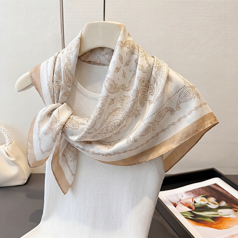 Vintage Beige Paisley Print Sq - Scarf Silk Square 리뷰 및 가격