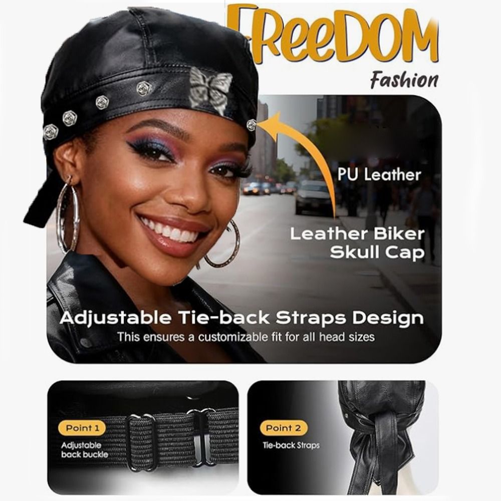 PU Leather Black Biker Cap Adj - Bandana Doo Rag 리뷰 및 가격