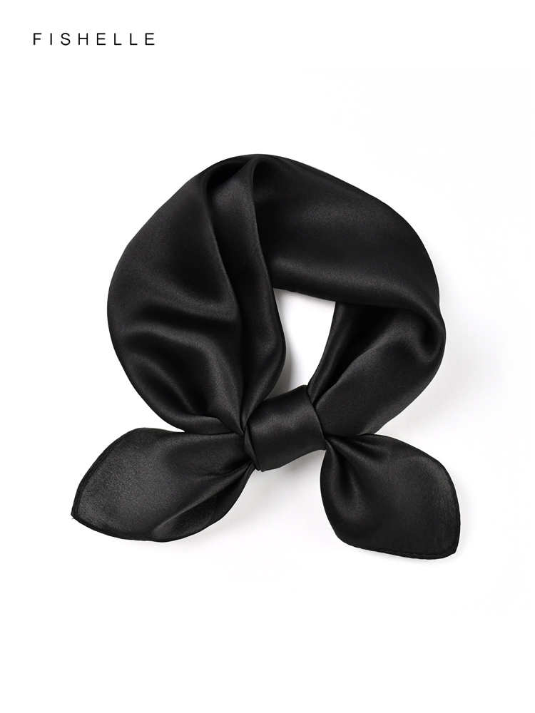 Solid color black pure silk sc - Ascot Neck Scarf 리뷰 및 가격