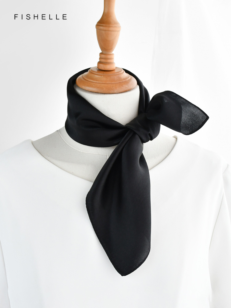 Solid color black pure silk sc - Ascot Neck Scarf 리뷰 및 가격