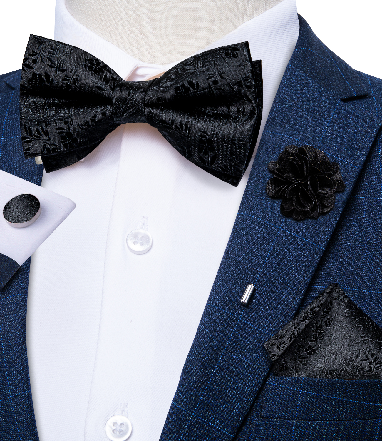 4Pcs Black Solid Floral Men's  - Bow Tie Pre Tied 리뷰 및 가격