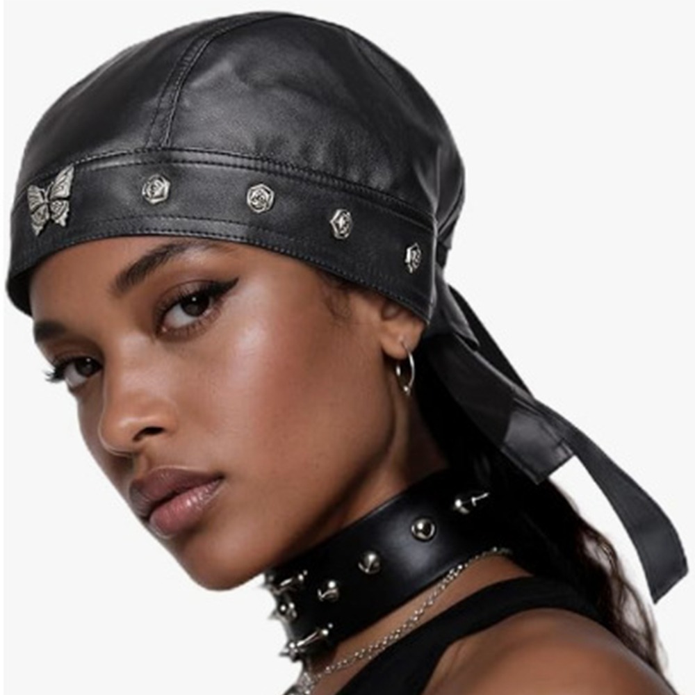 New PU Leather Black Biker Cap - Bandana Doo Rag 리뷰 및 가격